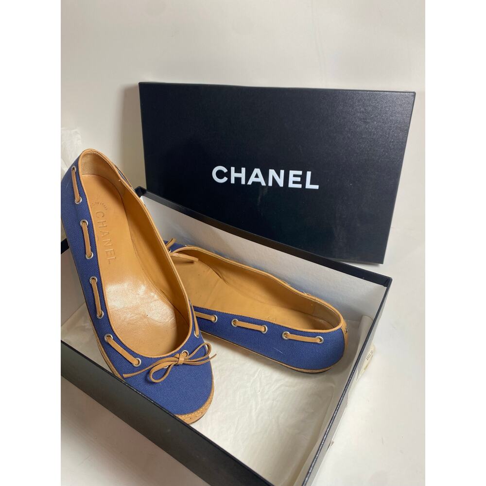 Chanel Flat Shoes Blue W8.5